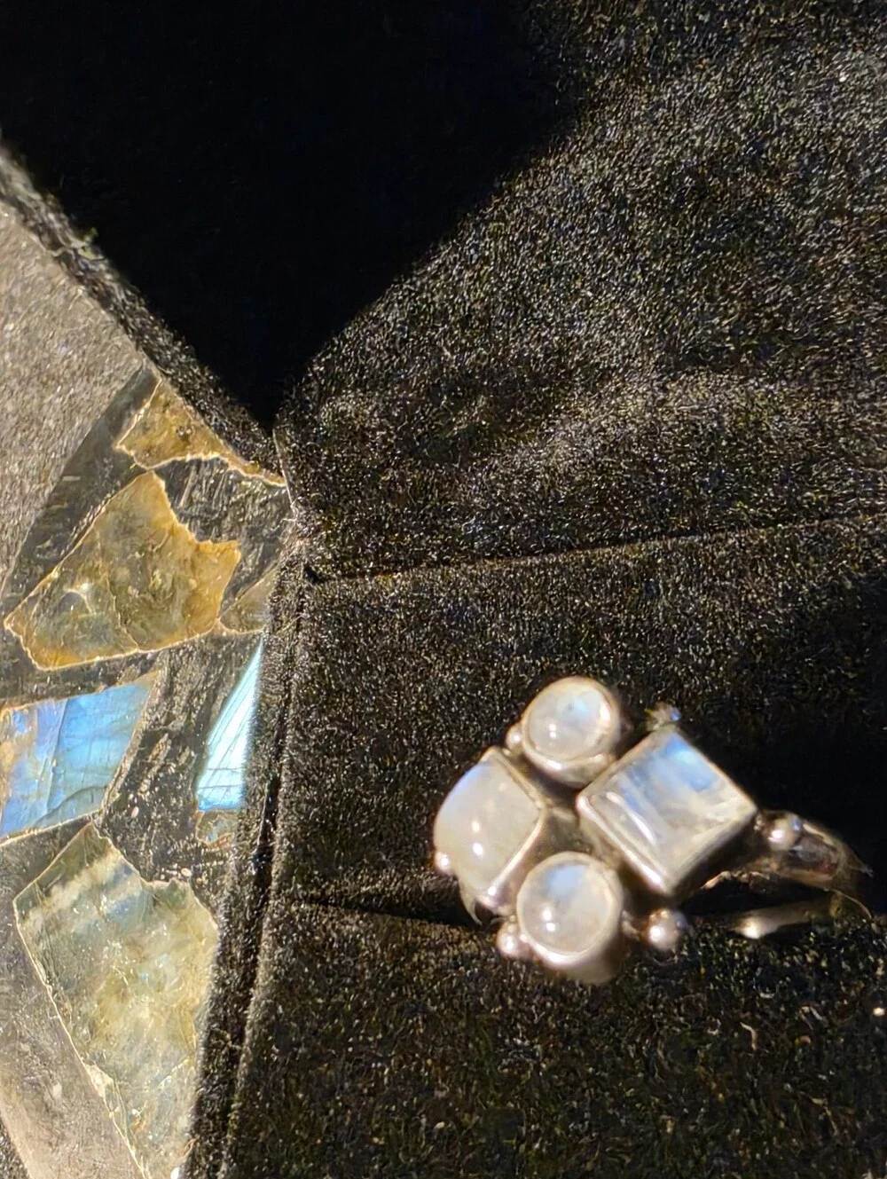 Sterling Silver Multi-Rainbow Moonstone Ring.